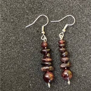 Handmade garnet gemstone dangle earrings 2”